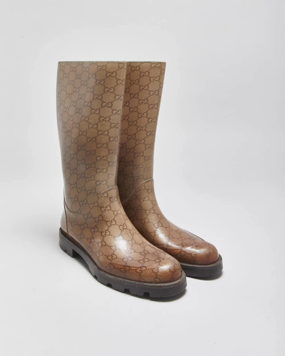 Vintage Gucci Monogram GG Gloss Rubber Mid Calf Wellington Rain Boots - UK7.5 sold by Rokit