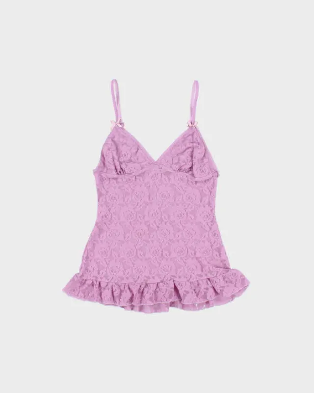 Vintage Y2k 2000s La Vie En Rose Lace Ruffle Hem Cami - S made by Rokit
