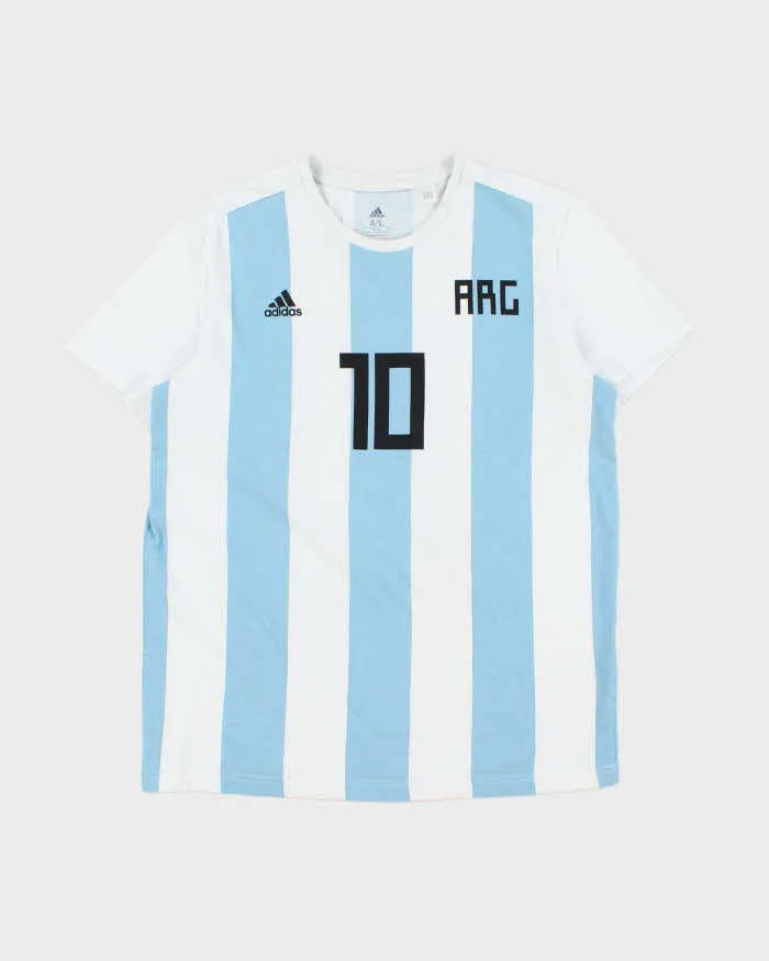 2018 World Cup Adidas Argentina Messi #10 Striped Home Kit Crewneck T-Shirt - L sold by Rokit
