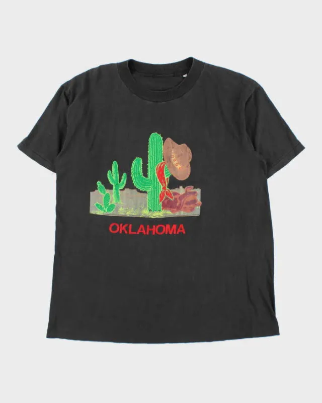 Vintage 1990s Oklahoma Print Faded Black Single Stitch Crewneck T-Shirt - XL made by Rokit