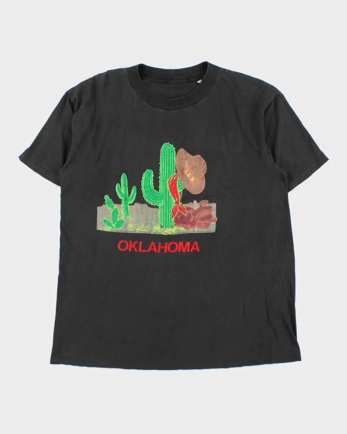 Vintage 1990s Oklahoma Print Faded Black Single Stitch Crewneck T-Shirt - XL sold by Rokit
