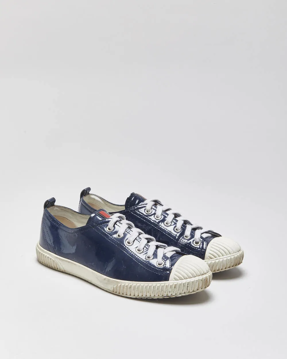 Vintage Y2K 00s Prada Sport Women's Royal Blue Patent Leather Low Top Trainers - UK4 sold by Rokit