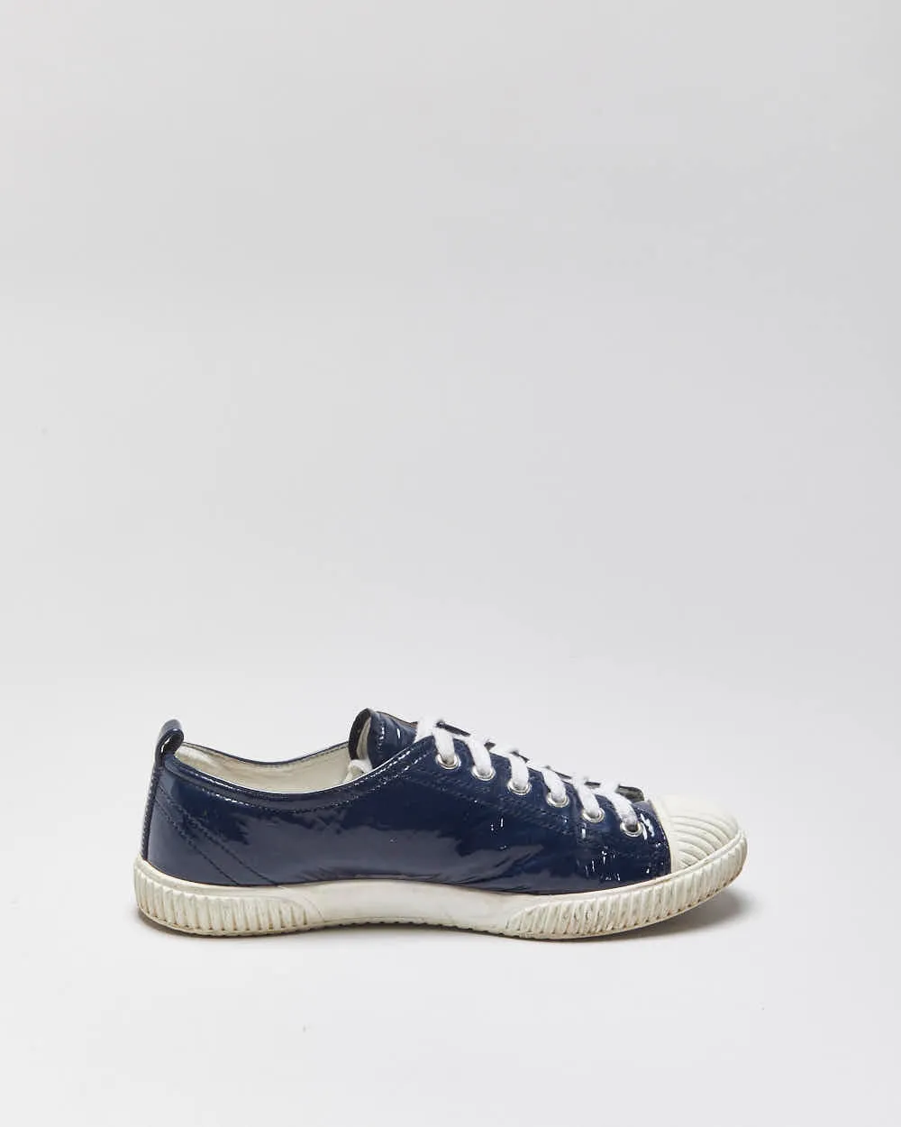 Vintage Y2K 00s Prada Sport Women's Royal Blue Patent Leather Low Top Trainers - UK4 sold by Rokit product image thumbnail 2