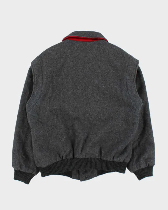 Vintage 1990s Bootlegger Marl Grey Made In Canada Insulated Wool Collared Bomber Jacket - M made by Rokit