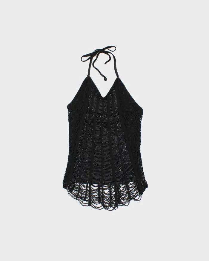 Vintage Y2k 2000s Le Chateau Beaded Crochet Halter Neck Top - M sold by Rokit