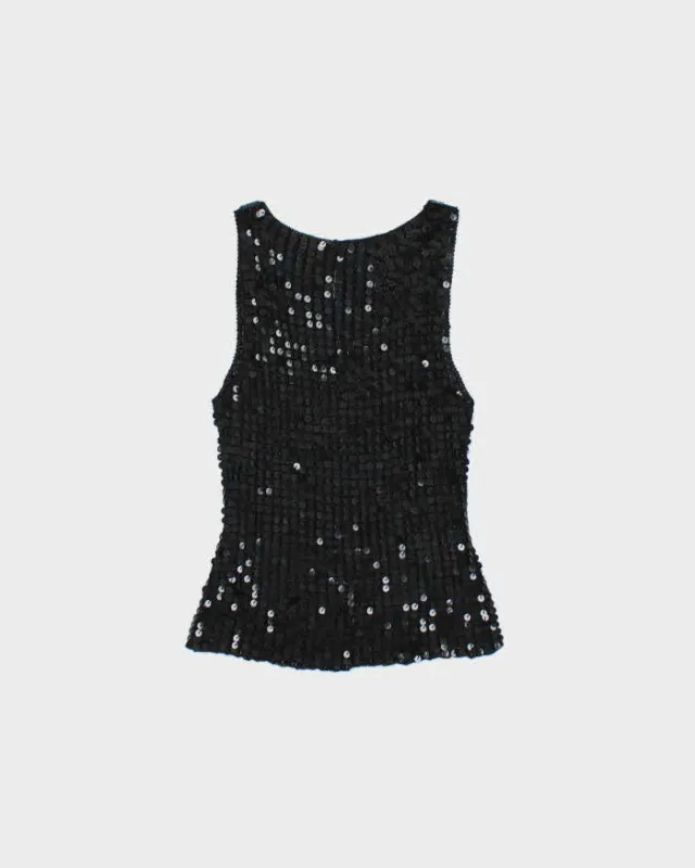 Vintage Y2k 2000s Sequin Crochet Key Hole Back Top - XS made by Rokit