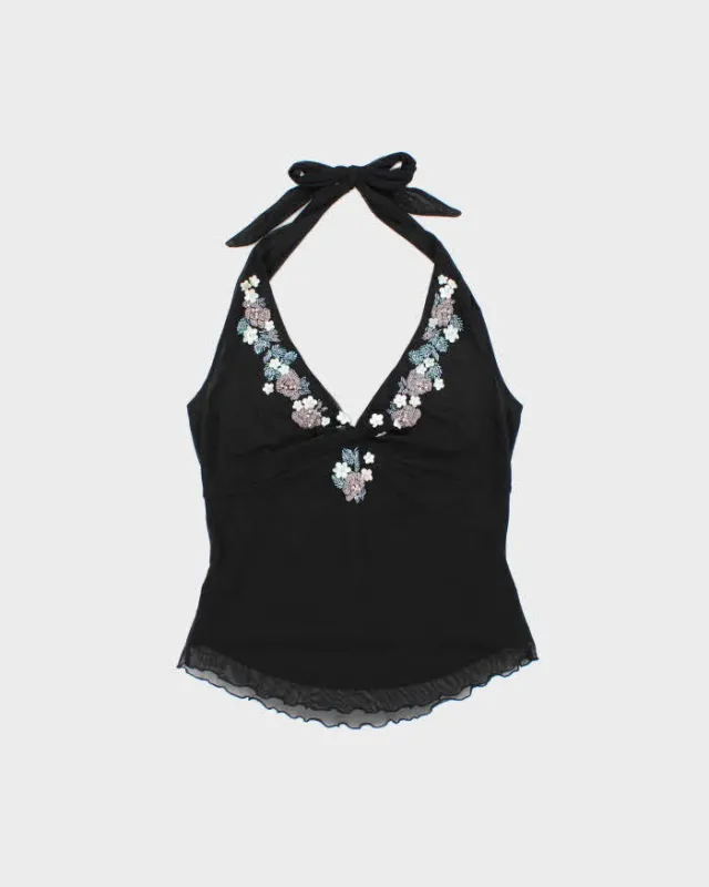 Vintage Y2k 2000s Oasis Beaded Lined Mesh Halter Neck Top - M made by Rokit