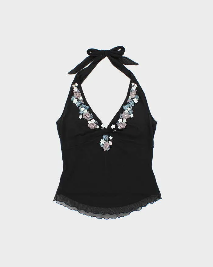 Vintage Y2k 2000s Oasis Beaded Lined Mesh Halter Neck Top - M sold by Rokit