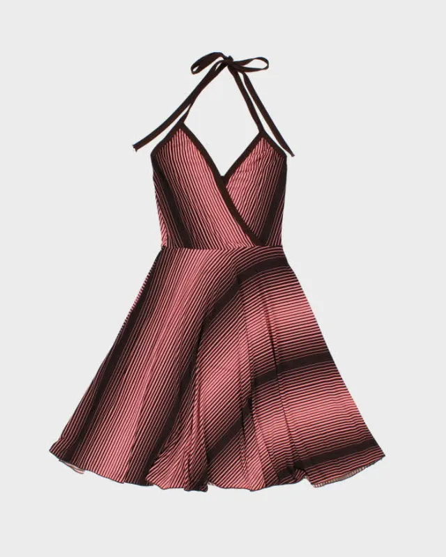 Vintage Y2k 2000s Ruby Rox Horizontal Striped Halter Neck Dress - S made by Rokit