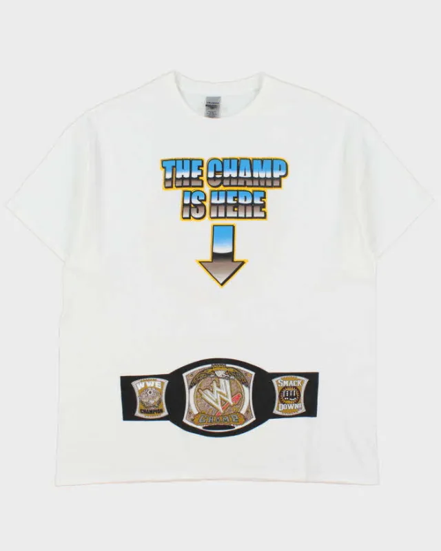 Vintage Y2K 00s WWE 'John Cena The Champ Is Here Belt Chain Gang' Heavyweight Crewneck T-Shirt - XL made by Rokit