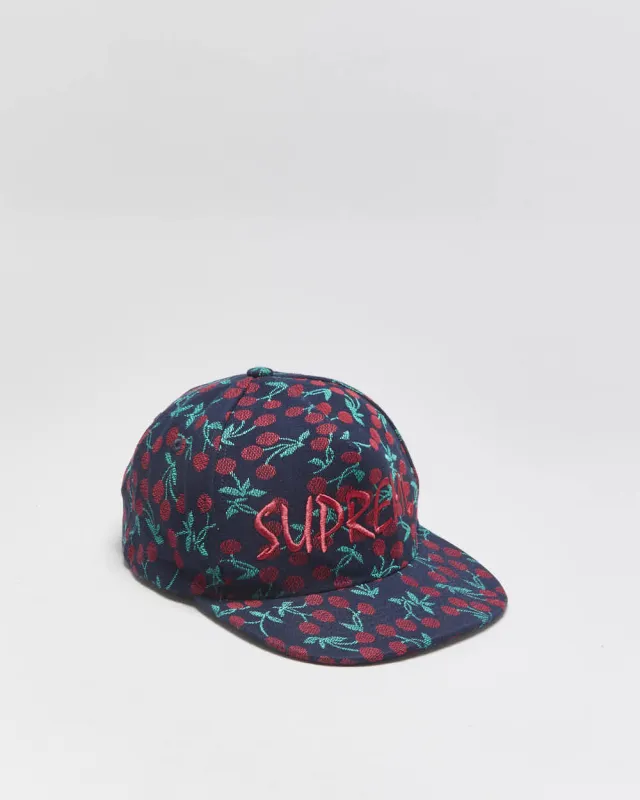 SS2023 Supreme Indigo Embroidered Woven Cherries Snapback Hat - OS made by Supreme