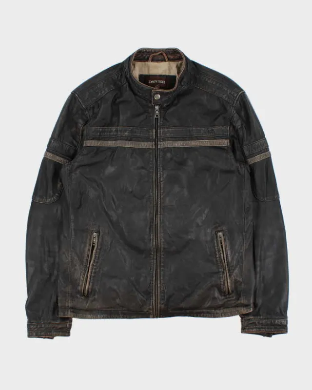 Vintage Y2K 00s Danier Distressed Leather Cafe Racer Moto Jacket - L made by Rokit