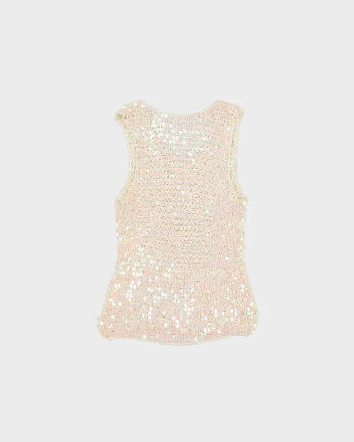 Vintage Y2k 2000s Iridescent Flower Sequin Crochet Top - S sold by Rokit product image thumbnail 2