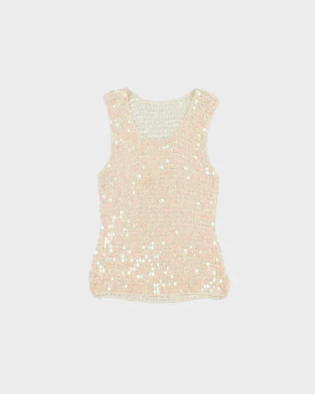 Vintage Y2k 2000s Iridescent Flower Sequin Crochet Top - S made by Rokit