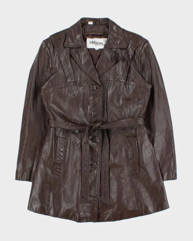 Vintage 1980s Wilsons Brown Mid-Length Belted Women's Leather Jacket - S made by Rokit