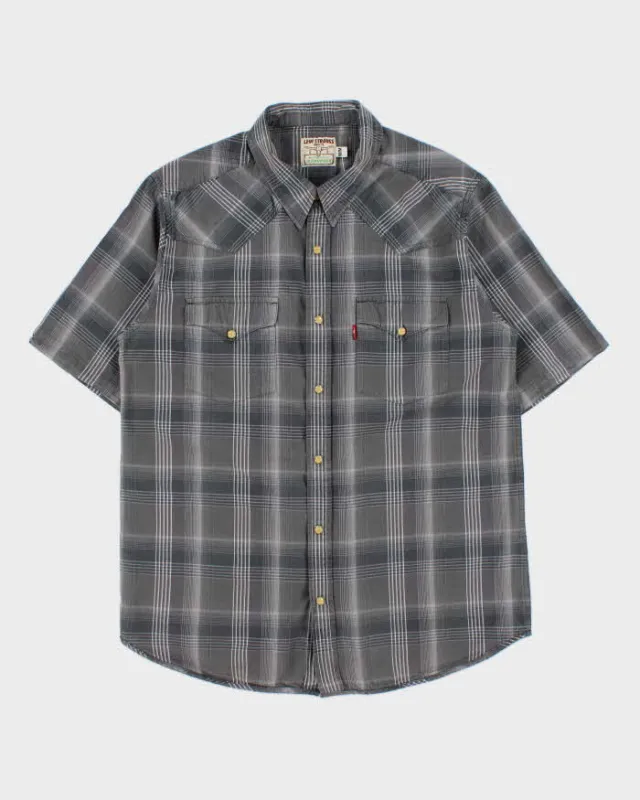 Vintage Y2K 00s Levi's Plaid Pearl Snap Button Short Sleeve Western Shirt - M made by Levi's
