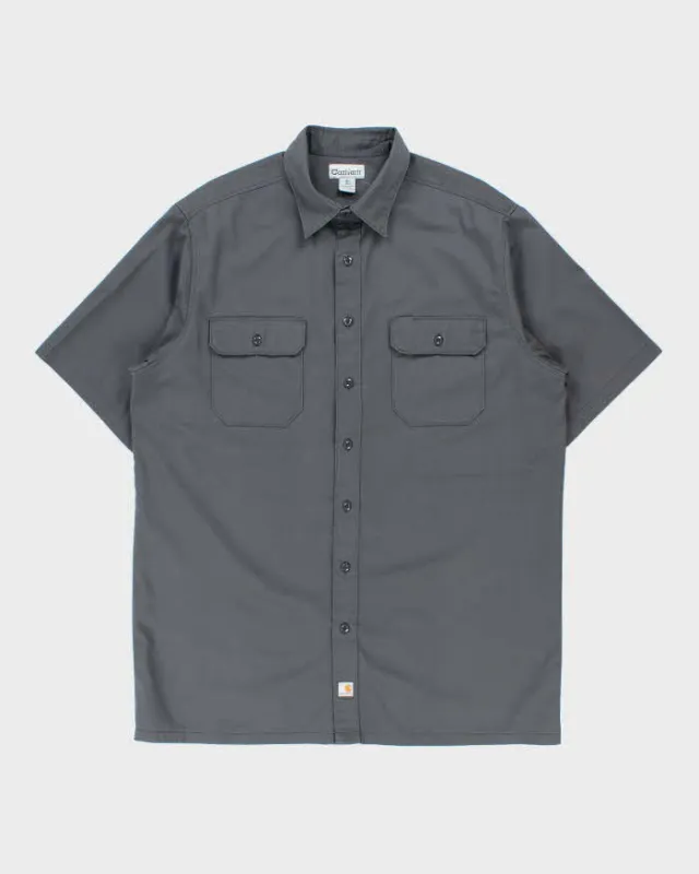 Vintage Carhartt Grey Twill Canvas Short Sleeve Workwear Shirt - XL made by Carhartt