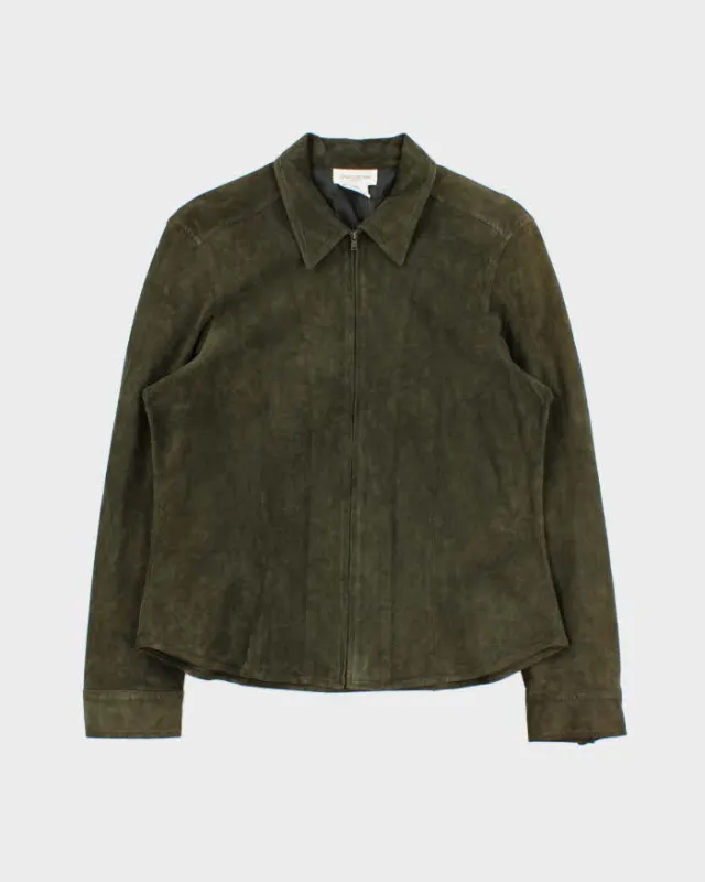 Vintage 1990s Jones New York Sport Women's Olive Green Suede Moto Jacket - M made by Jones New York