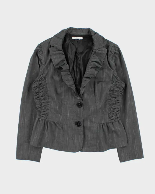 Vintage Y2k 2000s Ricki's Ruffle Collar Shirred Waist Blazer Jacket - M made by Rokit