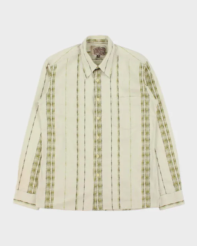 Vintage Y2K 00s Brown Sound Pale Green Striped Long Sleeve Shirt - M made by Rokit