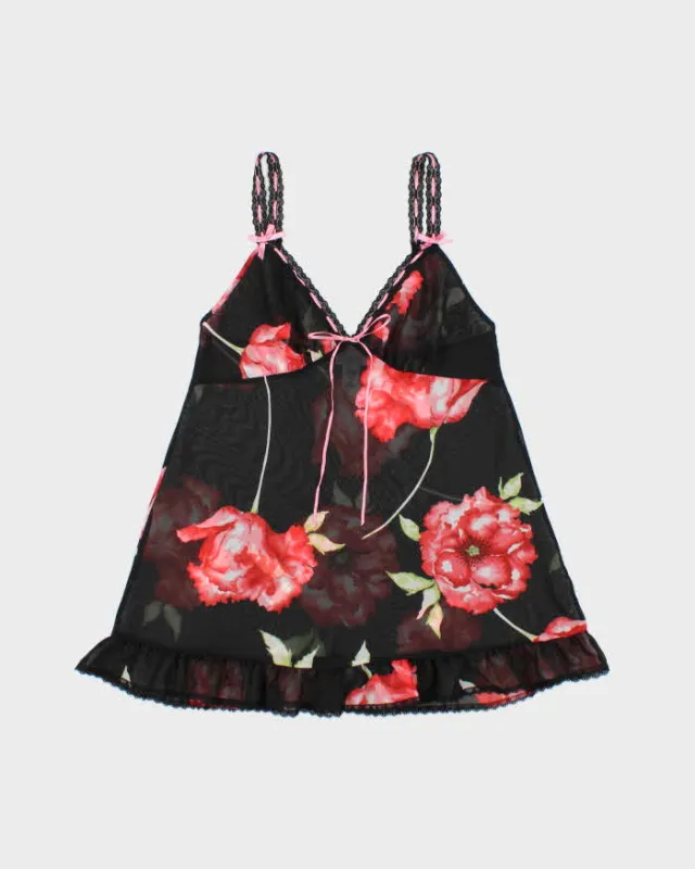 Vintage Y2k 2000s La Senza Floral Mesh Ruffle Hem Cami Top - S made by Rokit