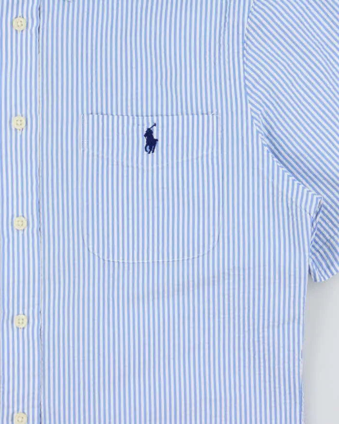 Vintage Ralph Lauren Striped Seer Sucker Slim Fit Short Sleeve Shirt - M sold by Rokit product image thumbnail 4