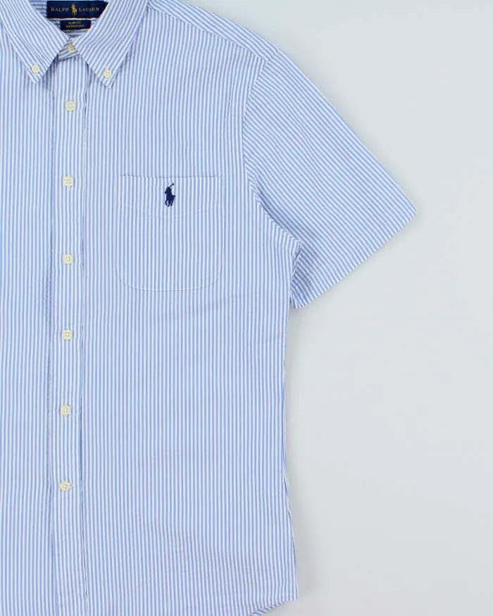 Vintage Ralph Lauren Striped Seer Sucker Slim Fit Short Sleeve Shirt - M sold by Rokit product image thumbnail 3