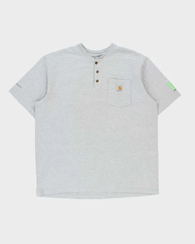 Vintage Carhartt Marl Grey Heavyweight Original Fit Henley Pocket T-Shirt - XL made by Carhartt