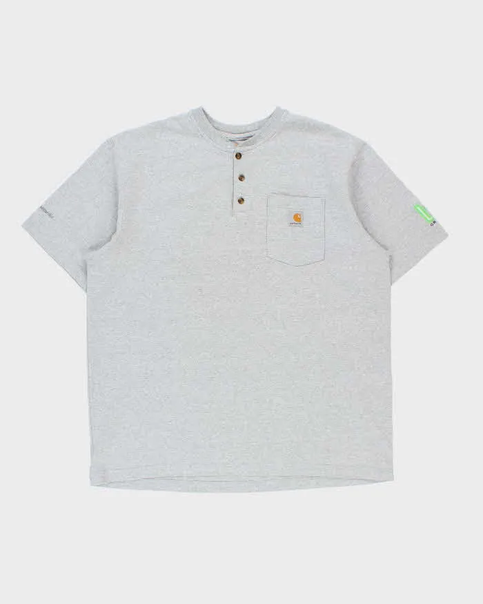 Vintage Carhartt Marl Grey Heavyweight Original Fit Henley Pocket T-Shirt - XL sold by Rokit