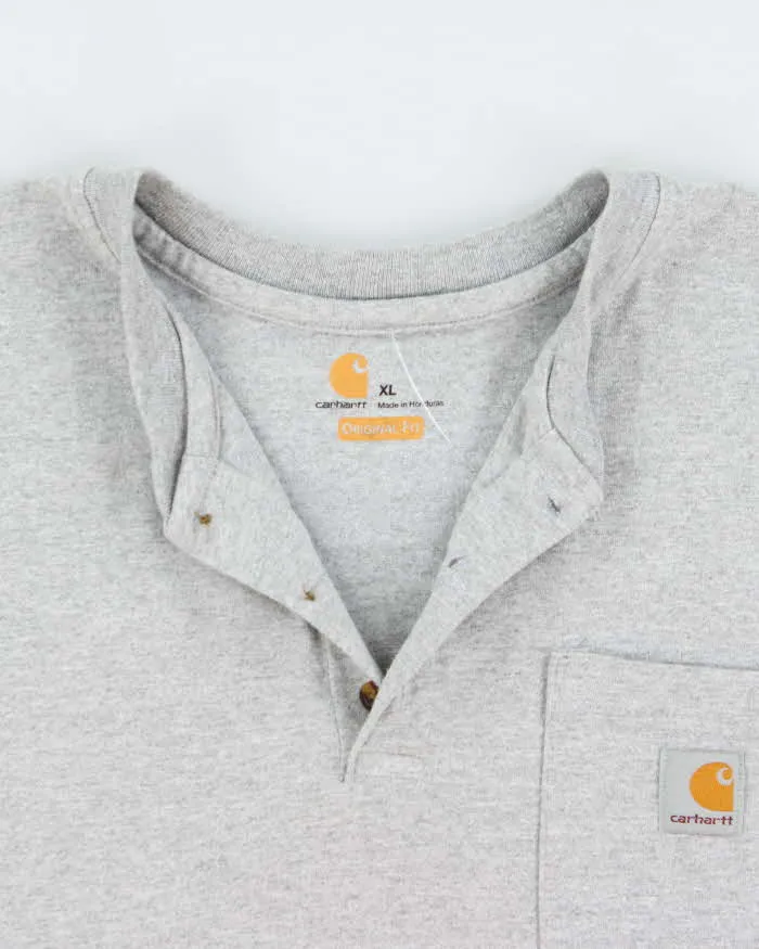 Vintage Carhartt Marl Grey Heavyweight Original Fit Henley Pocket T-Shirt - XL sold by Rokit product image thumbnail 5