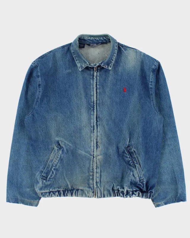 Vintage 1980s Polo Ralph Lauren Made In Canada Medium Wash Denim Harrington Jacket - L made by Ralph Lauren