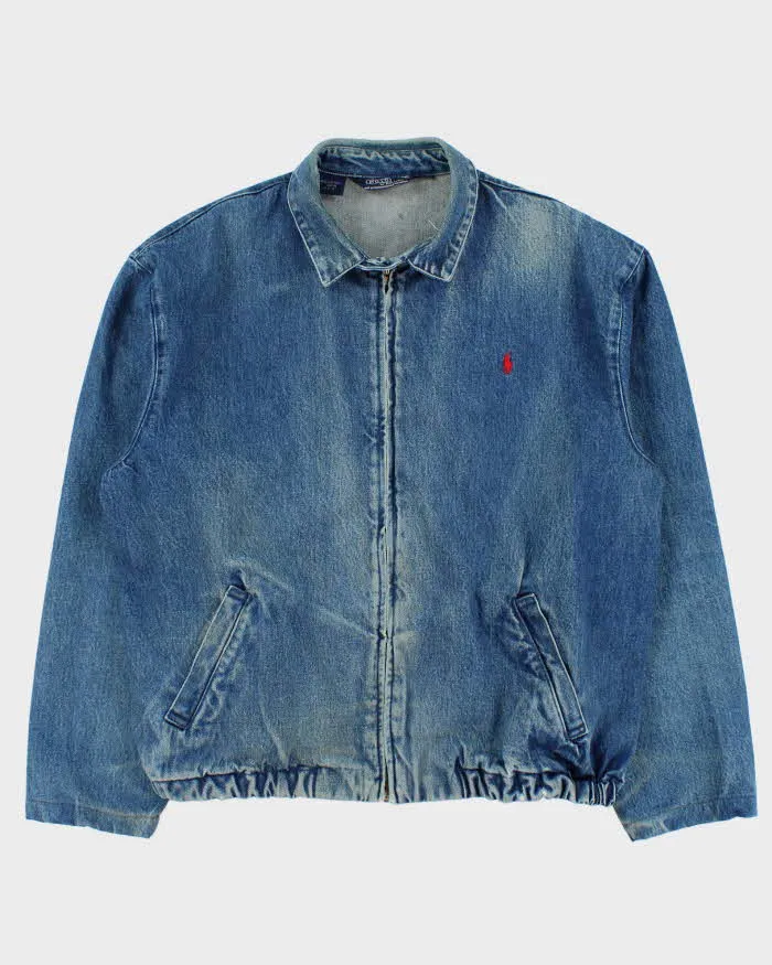 Vintage 1980s Polo Ralph Lauren Made In Canada Medium Wash Denim Harrington Jacket - L sold by Rokit