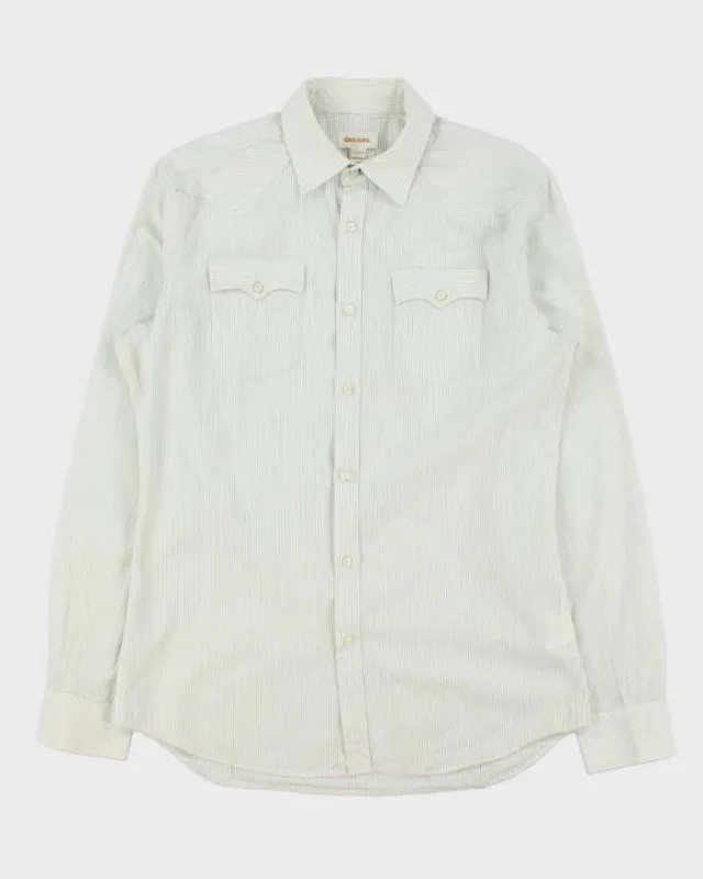 Vintage Y2K 00s Diesel Sage Green Striped Long Sleeve Western Shirt - XL made by Diesel
