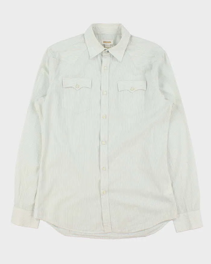 Vintage Y2K 00s Diesel Sage Green Striped Long Sleeve Western Shirt - XL sold by Rokit