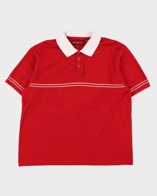 Vintage 1990s Nevada Stitch Striped Popper Button Short Sleeve Polo Shirt - L made by Rokit