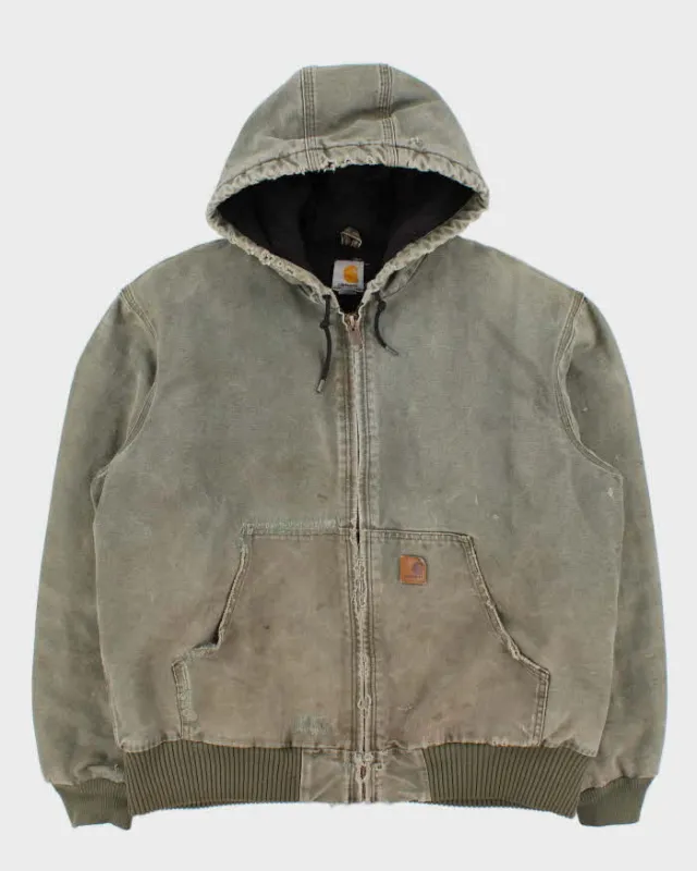 Vintage 2013 Carhartt J130 ARG 'Army Green' Distressed Duck Canvas Quilt Lined Bomber Jacket - L made by Carhartt
