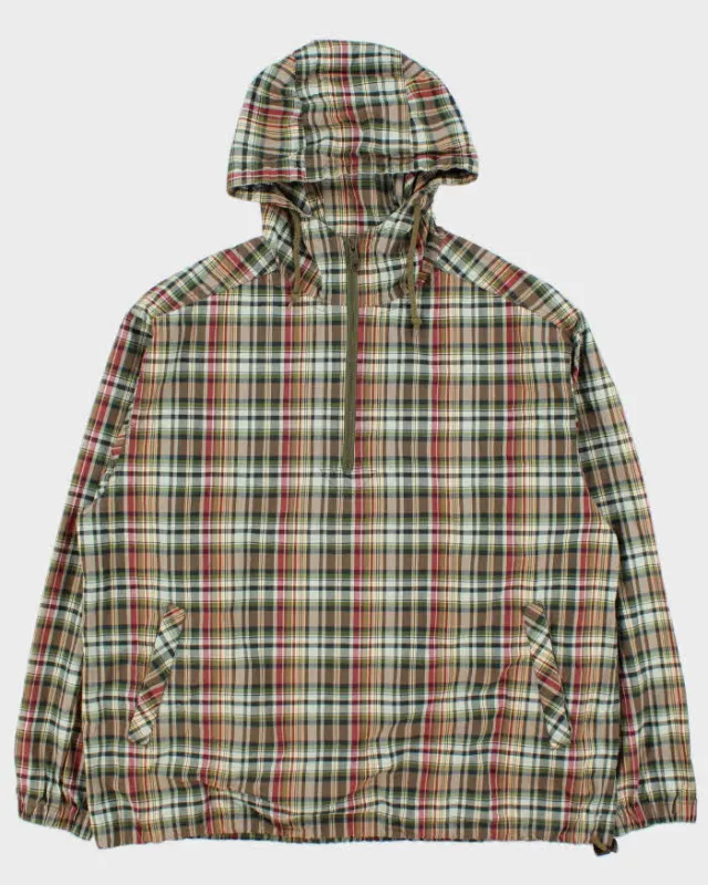 Vintage Eddie Bauer Checked Quarter-zip Oversized Hooded Jacket - M made by Eddie Bauer
