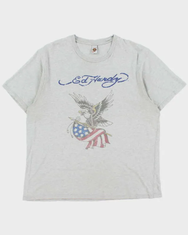 Vintage Y2K 00s Ed Hardy Marl Grey Eagle Crewneck T-Shirt - XL made by Ed Hardy