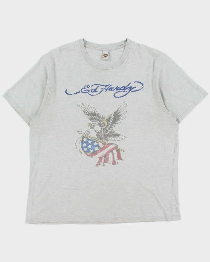 Vintage Y2K 00s Ed Hardy Marl Grey Eagle Crewneck T-Shirt - XL sold by Rokit