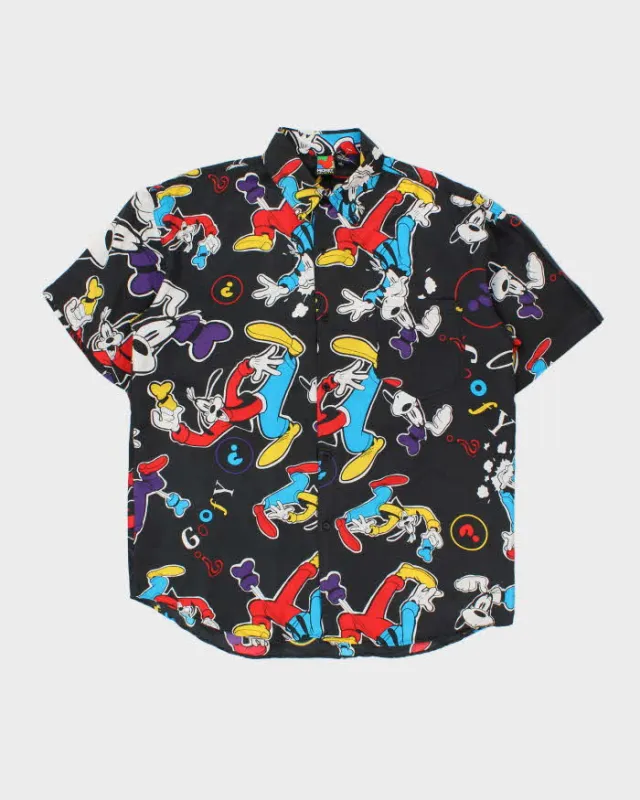 Vintage 1990s Disney Mickey Unlimited Goofy Silk Graphic Short Sleeve Shirt - L made by Disney