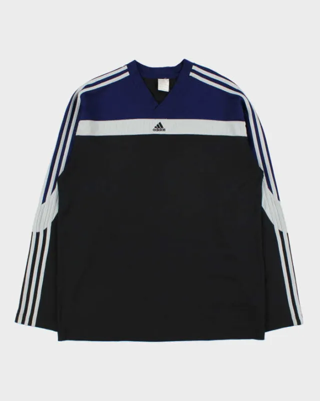 Vintage Y2K 00s Adidas Embroidered 3-Stripe V-Neck Long Sleeve Active T-Shirt - M made by Adidas