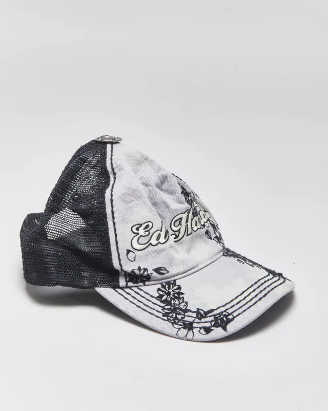 Vintage Y2K 00s Ed Hardy Christian Audigier Violet Tie-Dye Embroidered Denim Trucker Hat - OS made by Ed Hardy