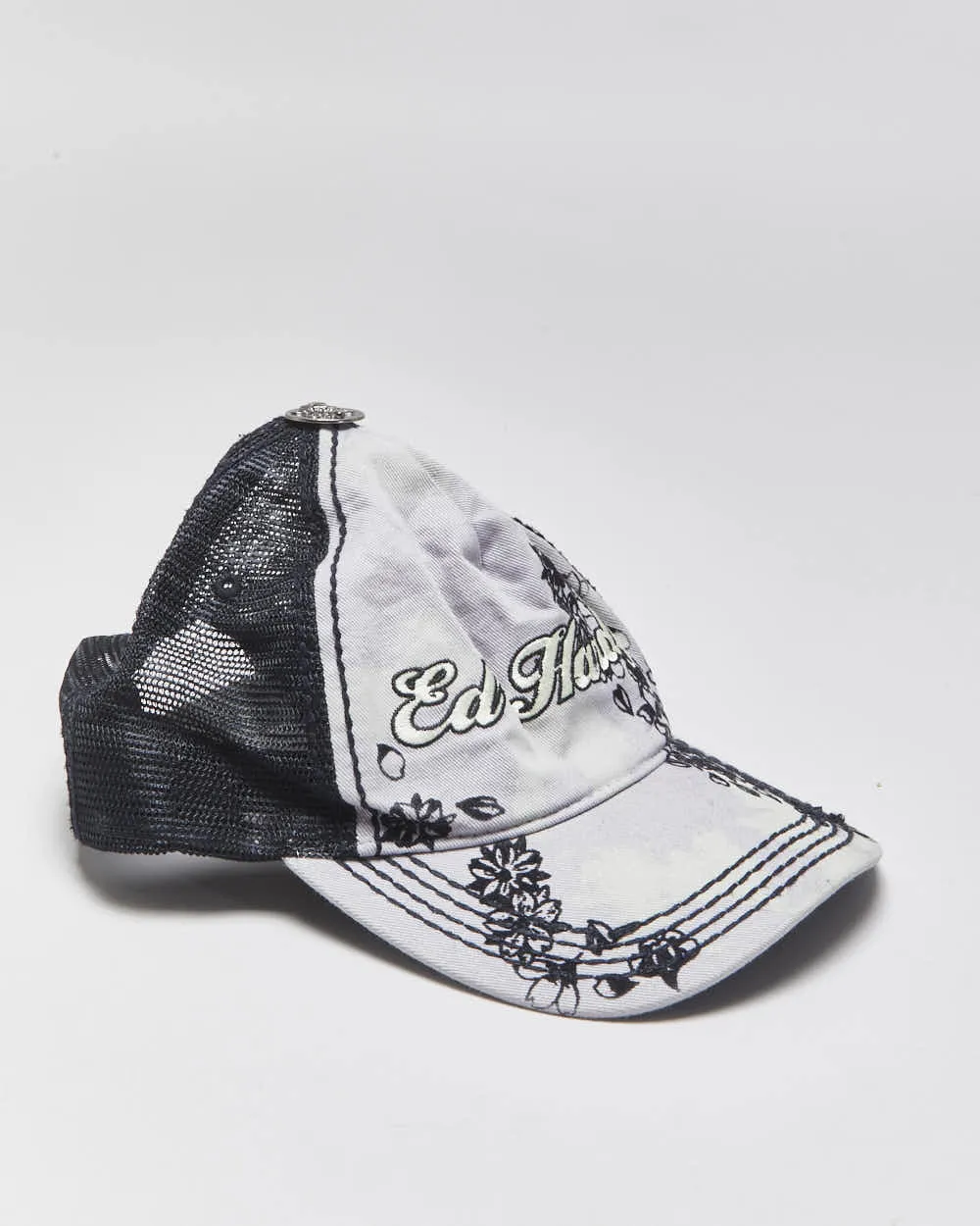 Vintage Y2K 00s Ed Hardy Christian Audigier Violet Tie-Dye Embroidered Denim Trucker Hat - OS sold by Rokit