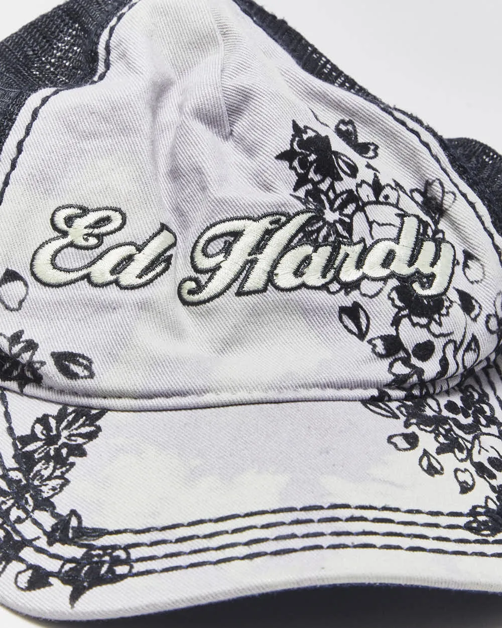 Vintage Y2K 00s Ed Hardy Christian Audigier Violet Tie-Dye Embroidered Denim Trucker Hat - OS sold by Rokit product image thumbnail 3