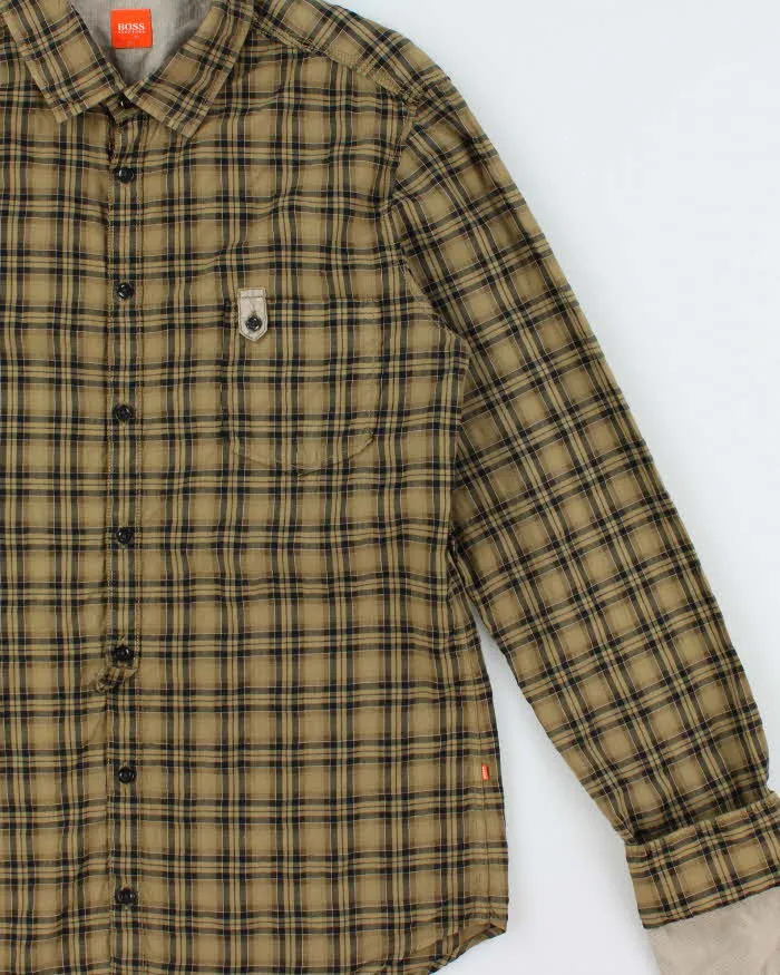 Vintage Y2K 00s Hugo Boss Khaki Plaid Double Cuff Long Sleeve Shirt - L sold by Rokit product image thumbnail 3