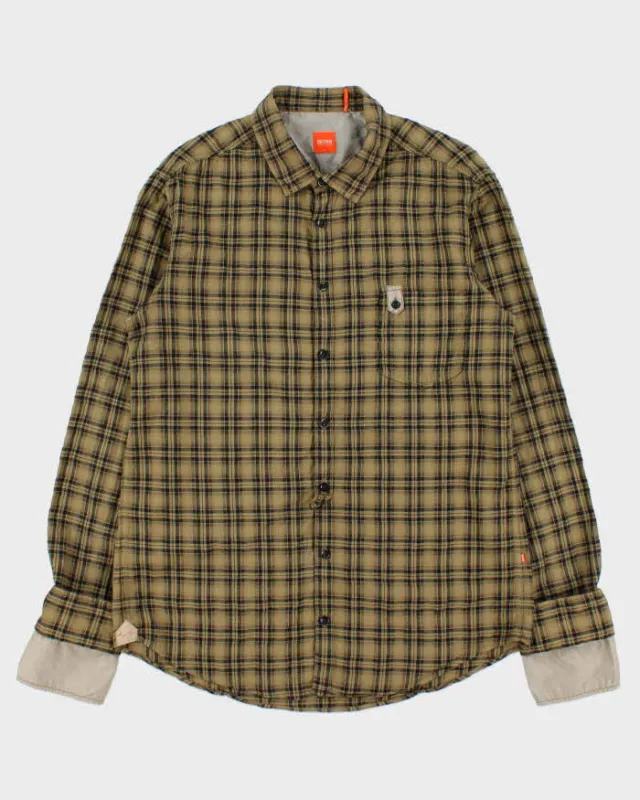 Vintage Y2K 00s Hugo Boss Khaki Plaid Double Cuff Long Sleeve Shirt - L made by Hugo Boss