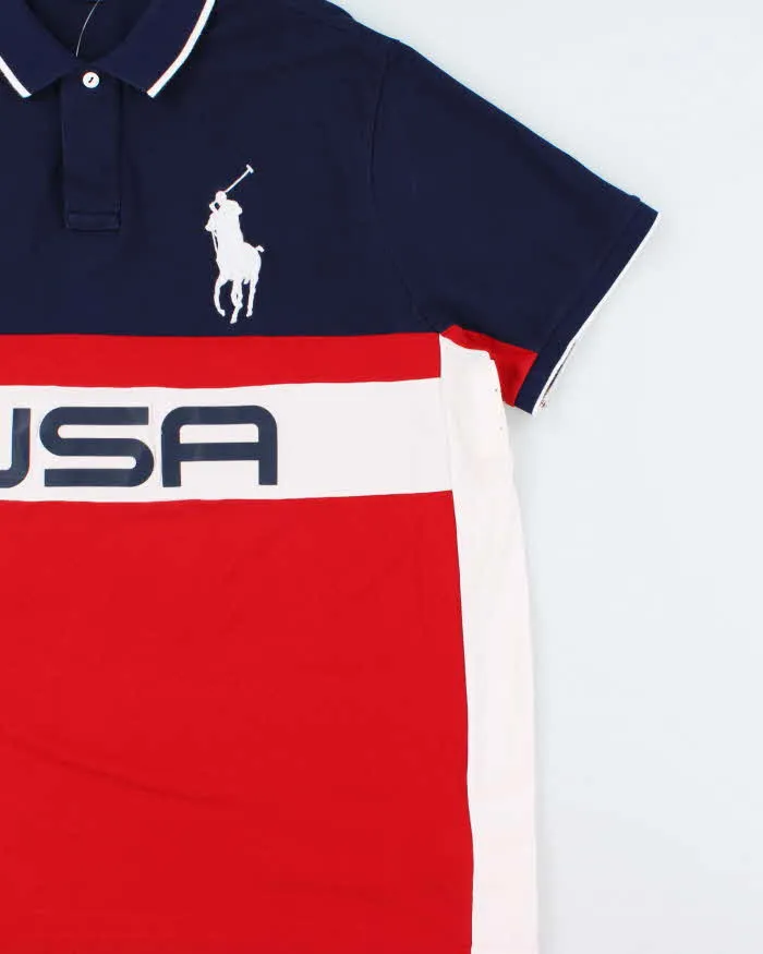 Vintage Polo Ralph Lauren Big Pony USA Flag Striped Custom Slim Short Sleeve Polo Shirt - XXL sold by Rokit product image thumbnail 3