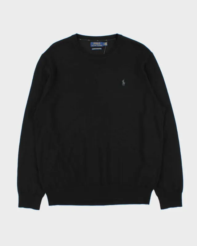 Vintage Polo Ralph Lauren Black Merino Wool Crewneck Knit Jumper - L made by Ralph Lauren