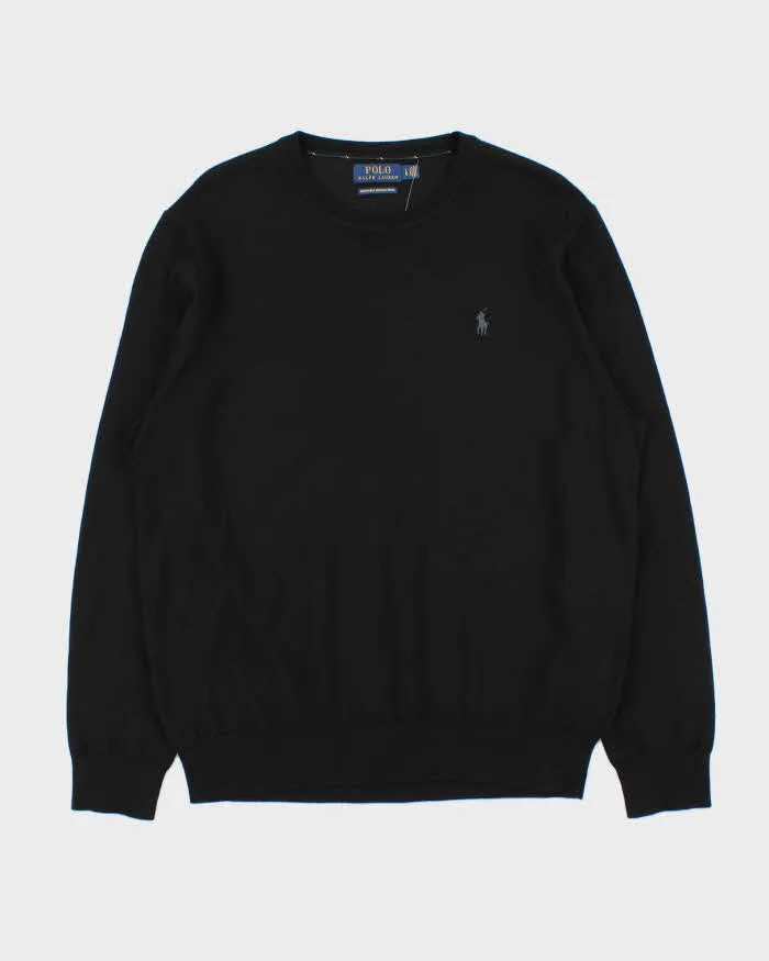 Vintage Polo Ralph Lauren Black Merino Wool Crewneck Knit Jumper - L sold by Rokit