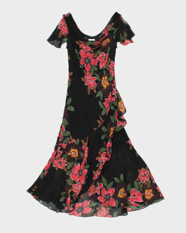 Vintage 1990s Bellessa Cowl Neck Beaded Ruffle Hem Dress - M made by Rokit